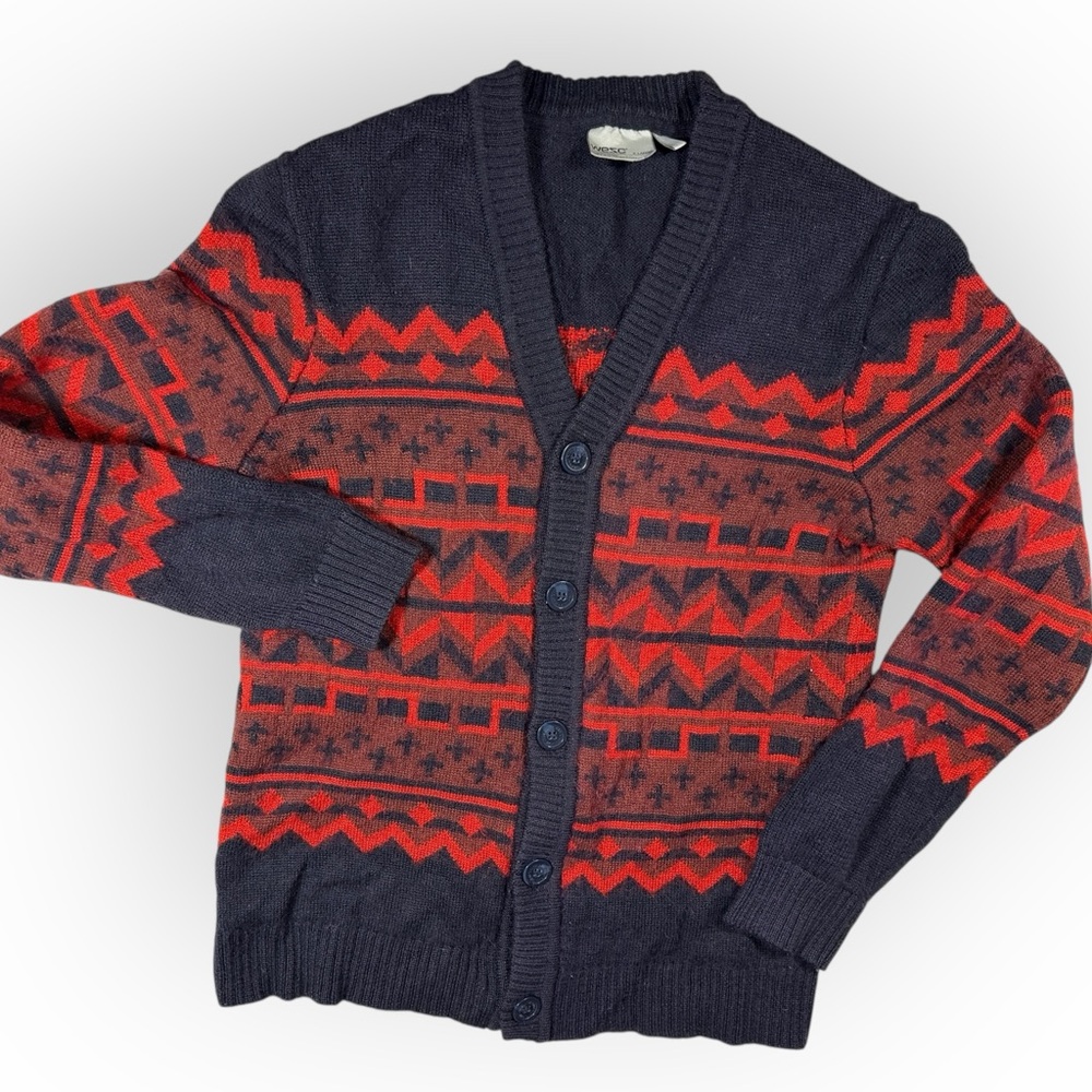 Wesc Navy and Red Patterned Men's Cardigan Wool Blend‎ XL